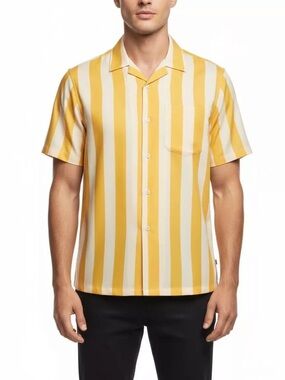 New Men's Duvin Design Co. Traveler Button Up Shirt Yellow Stripe Medium